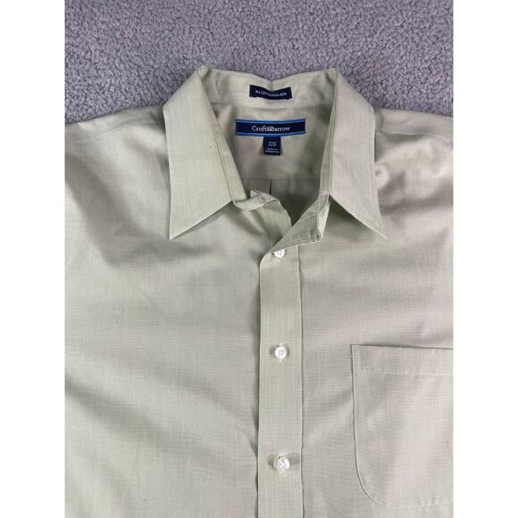 Croft & Barrow Shirt Mens 34 / 35 Button Down 17.5 inch Green Solid Non Iron - Picture 2 of 11